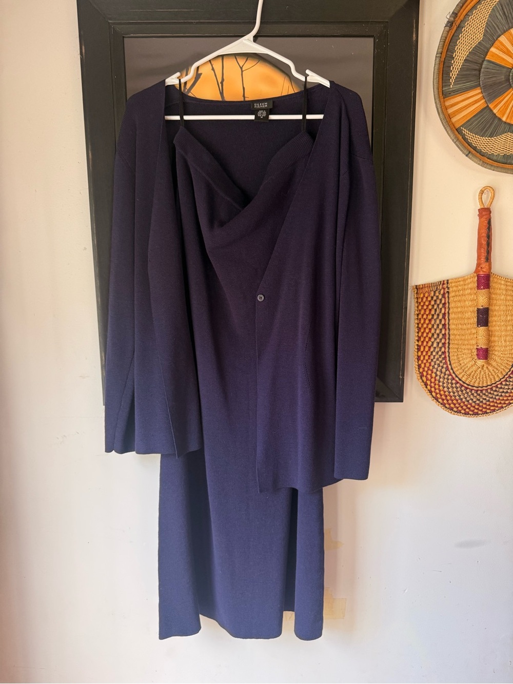 Eileen Fisher Navy Wool Skirt and Matching Cardigan Set